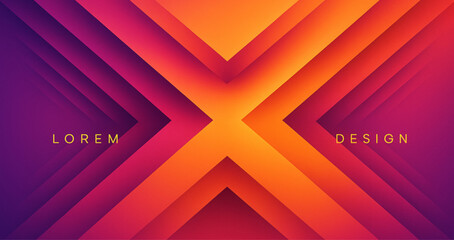 Poster - Dynamic Abstract X-Shaped Geometric in Vibrant Gradient Layers in Purple, Magenta, and Orange Hues background design.