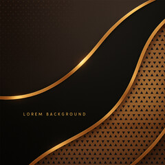 Poster - Elegant black and gold abstract background with luxurious metallic curves and geometric triangular patterns. Perfect for premium branding, invitations, or corporate designs.