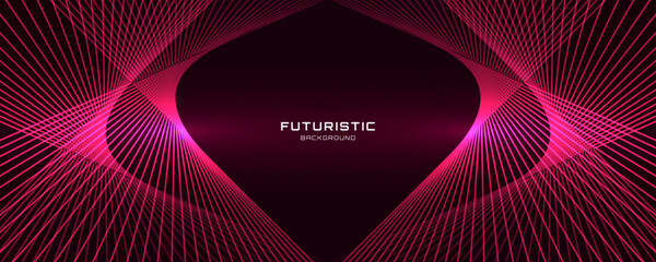 Poster - 3d pink lines techno abstract background overlap layer on dark space with waves effect decoration. m