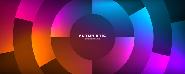 Poster - 3d colorful abstract background overlap layer on dark space with circles shape effect decoration. mo