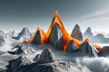 Poster - Vibrant Angular Landscape Design Featuring Bright Orange Technology Elements