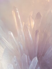 Poster - Delicate Crystal Structures Reflecting Soft Light in Ethereal Color Palette of Pink and Lavender Tones for Abstract and Nature Photography Projects