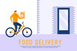 © Little Monster 2070 - City food service with scooter and package box burger delivery fun eatery meal catering cartoon style street design green illustration dining fast food order character transport