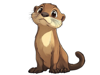 Poster - Charming cartoon otter sitting upright with a curious expression on its face