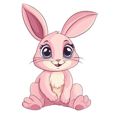Aufkleber - Charming Pink Bunny Illustration with Large Eyes and Gentle Smile