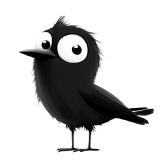 Poster - Whimsical Black Bird Cartoon Character with Exaggerated Features Illustration