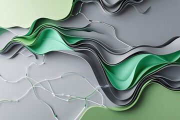 Poster - Digital Connectivity and Network Flow Abstract Gray and Green Background Poster