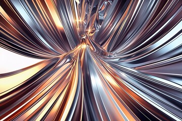 Poster - Metallic Abstract Design with Shimmering Lines and Depth Illustration