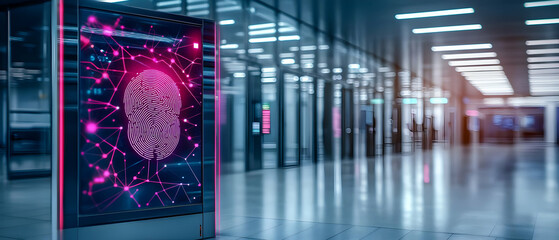 Poster - Digital Display Showing Brain Circuit Diagram In Modern Office Corridor