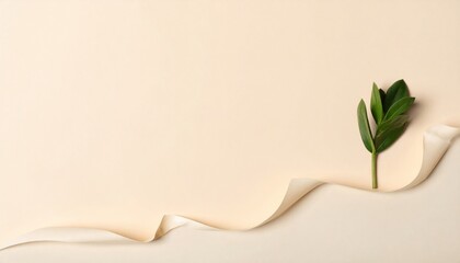 Aufkleber - Creating minimalist nature art green leaf on curved paper background studio setting abstract photography