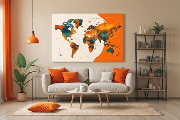 Poster - Vibrant Abstract Cream and Orange Canvas Art Representing Connectivity and Communication