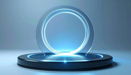 Poster - Futuristic light portal activation virtual studio 3d rendering clean space front view innovative technology concept