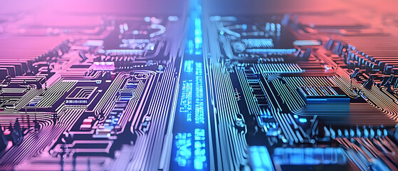Poster - Abstract Circuit Board Design With Neon Lighting