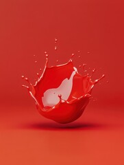 Poster - Red paint splash in studio shot against matching background creating dynamic liquid sculpture for abstract design