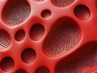Poster - Abstract Red Perforated Surface with Rounded Cavities and Small Holes Close Up Artistic Design
