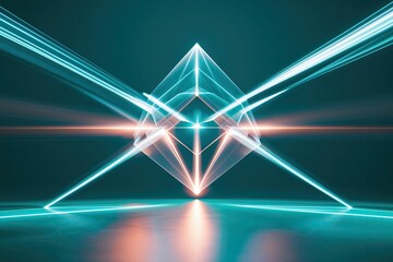 Poster - Geometric Fantasy Design with Luminous Beams and Motion Distortion on Deep Teal Background