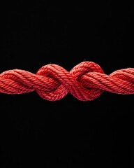 Poster - Red rope tied in a knot on black background studio shot close up detail connection strength unity bond