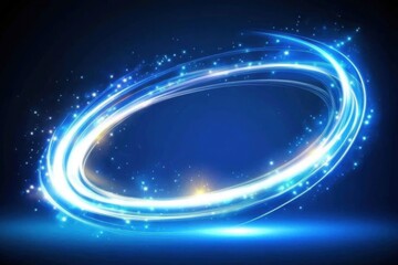 Poster - Abstract Blue Light Trails Swirl in Circular Motion with Sparkling Stars on Dark Background for Technology Design