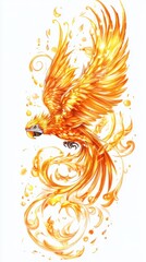 Poster - Mythical Phoenix Rising in Fiery Glory Digital Art Fantasy Illustration on White Background