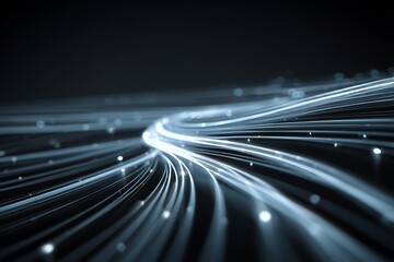 Poster - Abstract flow of white lines representing data in motion, clean digital background for business or tech uses 