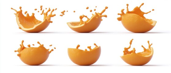 Poster - Orange halves splashing juice studio shot on white background refreshing and vibrant close up healthy eating concept creative food photography