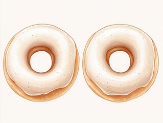 Poster - Two vanilla frosted donuts side by side overhead view watercolor style illustration on white background bakery treat