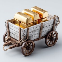 Poster - Vintage wooden cart laden with gleaming gold bars, illustrating wealth and prosperity concept.