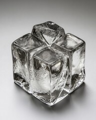 Poster - Four ice cubes stacked together close up studio shot on gray background for cooling drinks and beverages