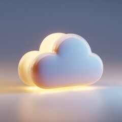 Poster - Light icon of cloud sync technology, rendered in smooth white 3D plastic style with soft ambient lighting