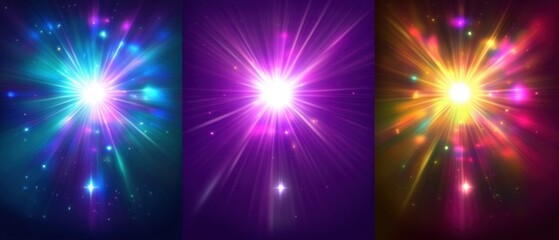 Poster - colorful light burst abstract background graphic design element with radiating rays and sparkling pa