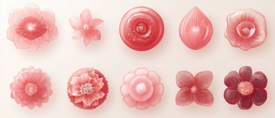Poster - Artistic Arrangement of Pink Flowers Top-Down Studio Shot on Cream Background for Springtime or Wedding Design
