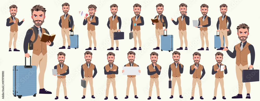 Man Character design. Front, side, back view and explainer animation ...