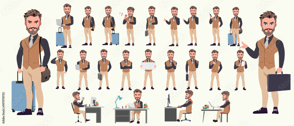 Man Character design. Front, side, back view and explainer animation ...