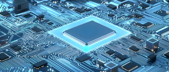 Poster - Abstract Circuit Board With Glowing Processor