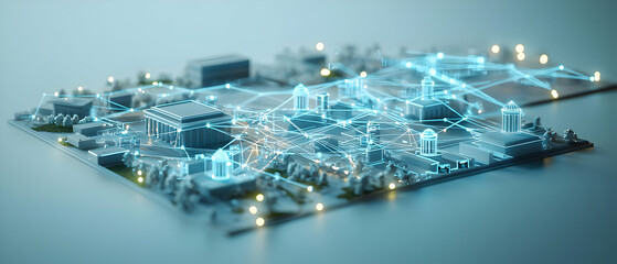 Poster - Abstract Cityscape Model With Light Blue Network