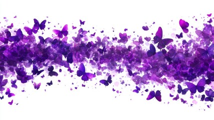 Poster - Purple Butterfly Swarm Abstract Illustration on White Background Digital Art Graphic Design Element