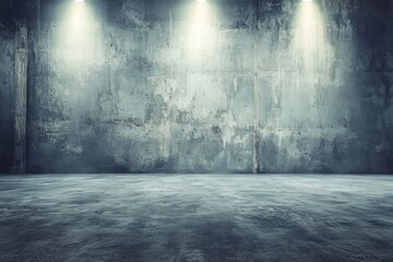 Poster - Empty Concrete Room with Spotlights, Grunge Texture, Industrial Style, Studio Shot, Interior Space, Urban Decay, Modern Backdrop