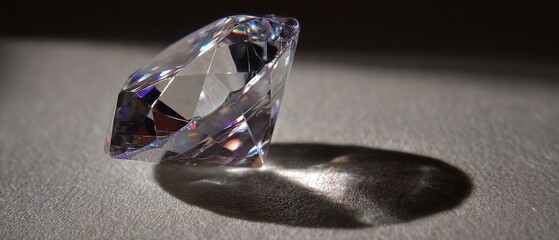 Poster - Close-up of Sparkling Diamond Gemstone with Shadow on Textured Surface, Studio Shot, High Angle View, Luxury Concept