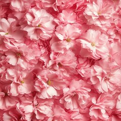 Poster - Close-up of Pink Cherry Blossoms in Full Bloom; Overhead Shot of Floral Arrangement; Springtime in Japan; Delicate Petals and Soft Light