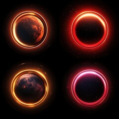 Aufkleber - Glowing Planets and Rings on Black Background Space Art Abstract Sci-Fi Design Digital Illustration Graphic Element