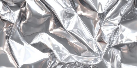 Poster - Crinkled silver foil reflects light in an abstract display of texture and shine