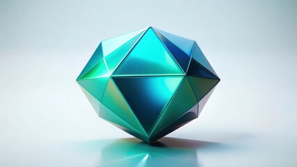Wall Mural - Geometric teal shape with iridescent sheen on a white background