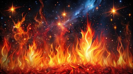 Wall Mural - Flames engulfing the darkness with blazing red sparks soaring upwards through a starry night sky with abstract brushstrokes and dynamic movement