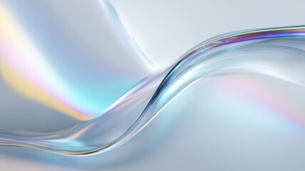 Poster - Fluid motion of translucent material under soft light showcasing iridescent hues and gentle curves