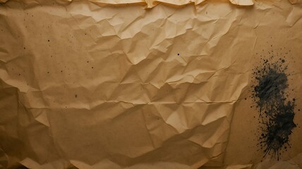 Poster - Textured brown paper displays scattered dark spots and a large ink blot, creating an aged look.
