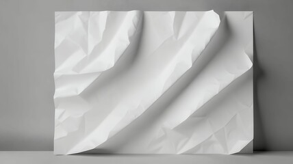 Poster - Abstract image featuring a wrinkled and folded square of white material against a gray backdrop.