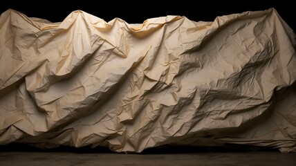 Poster - An abstract drapery of beige fabric with intricate folds and dramatic lighting, against dark void.