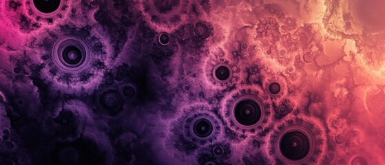 Poster - Abstract Fractal Art Creation Showing Circular Patterns with Pink Purple and Orange Gradient Colors