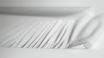 Poster - A roll of transparent graph paper elegantly curls on a plain white surface with soft light effects.
