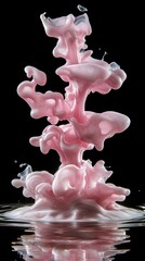Poster - Pink Ink Cloud Explosion Abstract Macro Shot in Water on Black Background Studio Still Life High Speed Photography